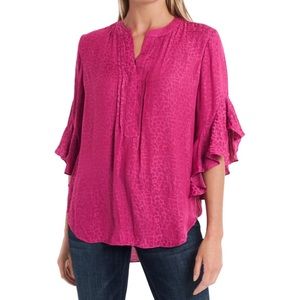 VINCE CAMUTO Jacquard Ruffle Sleeve Blouse NWT S